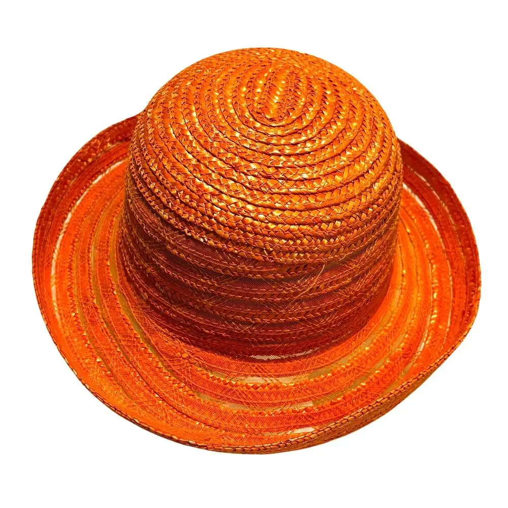 Bright Orange straw hat sunhat beachy stripes casual resort cruise preppy travel
